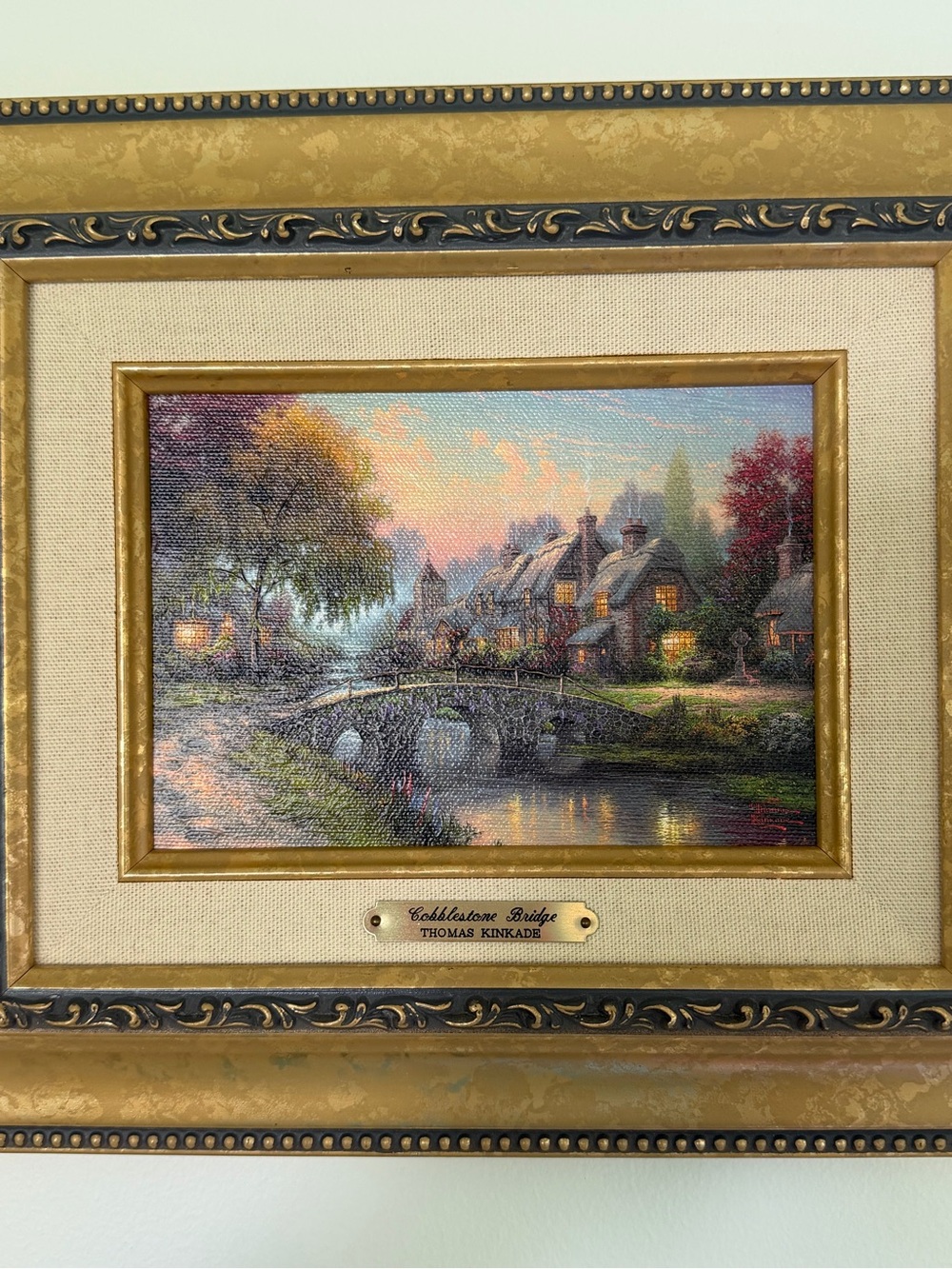 Thomas Kinkade Authentic Cobblestone Bridge Accent Painting Framed & Matted